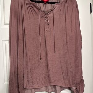 Jennifer Lopez Mauve Lace Up Peasant Blouse Long Sleeve Size XL